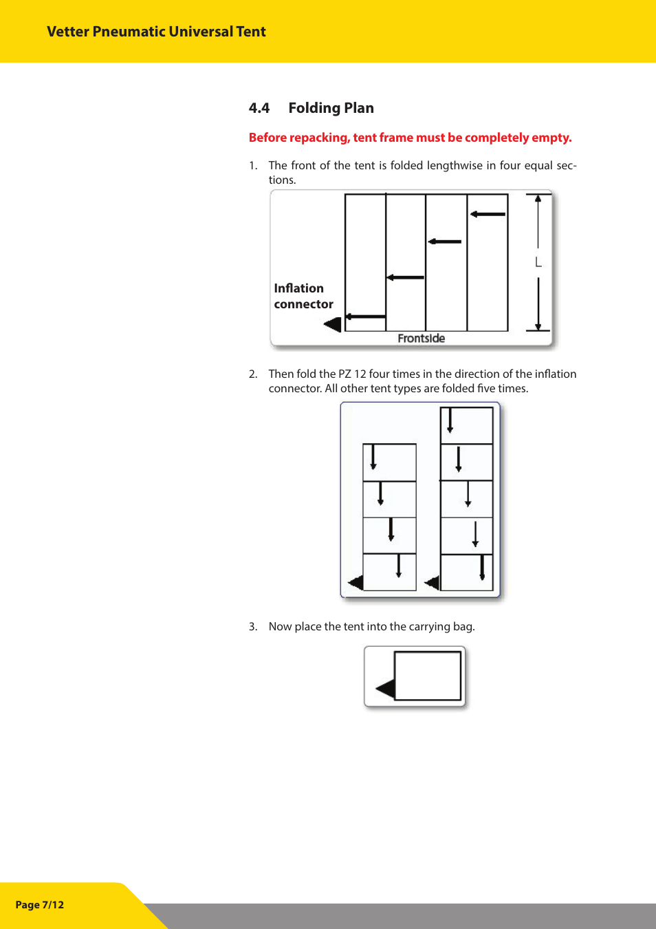 Vetter pneumatic universal tent, 4 folding plan | Vetter Universal tents User Manual | Page 8 / 13