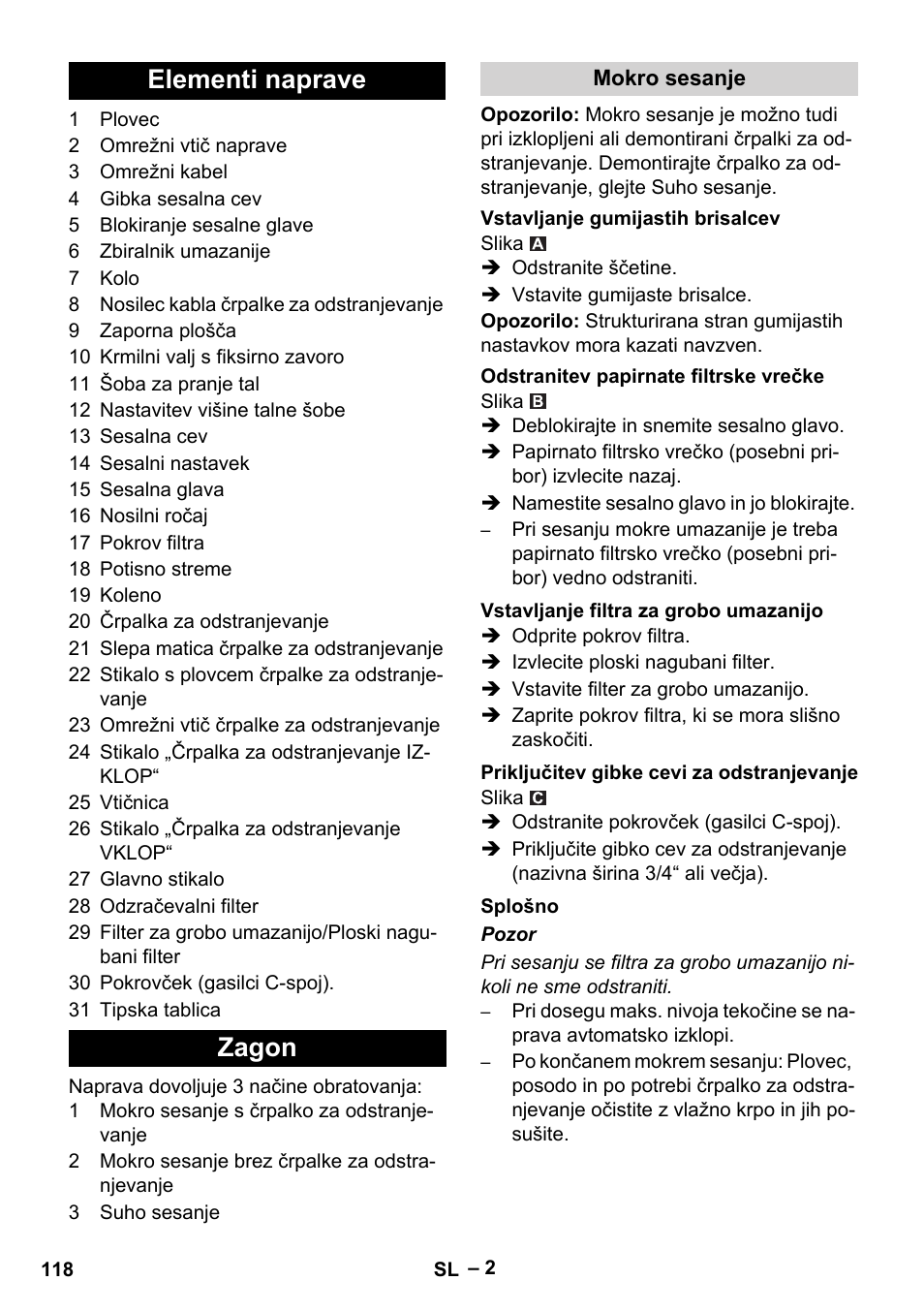Elementi naprave zagon | Vetter Mini Permanent Aspirator MPA 2.0 MWF(EU) User Manual | Page 118 / 200