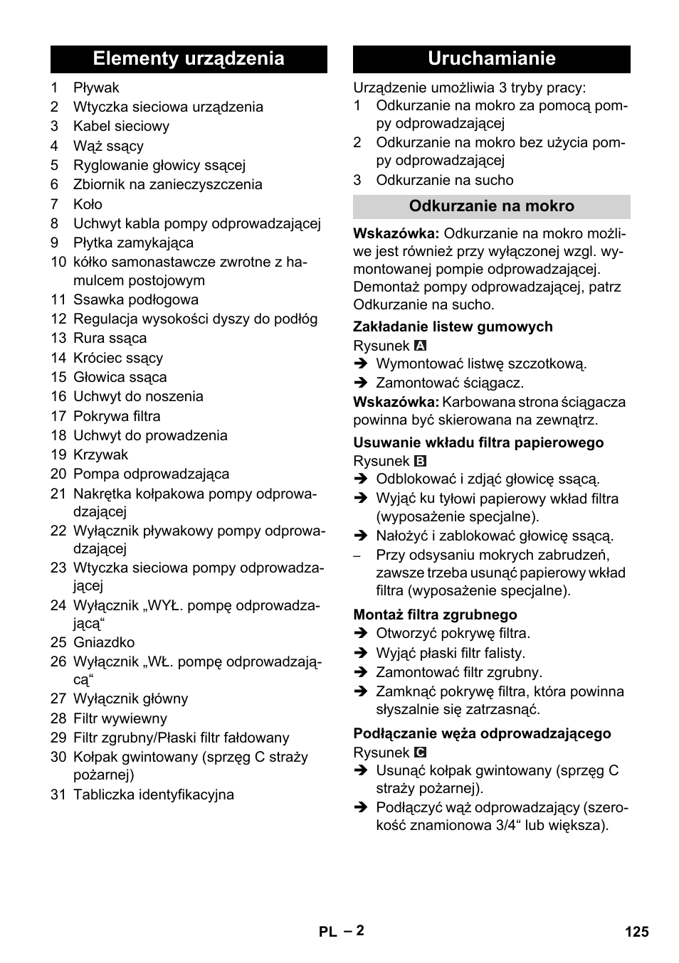 Elementy urządzenia uruchamianie | Vetter Mini Permanent Aspirator MPA 2.0 MWF(EU) User Manual | Page 125 / 200