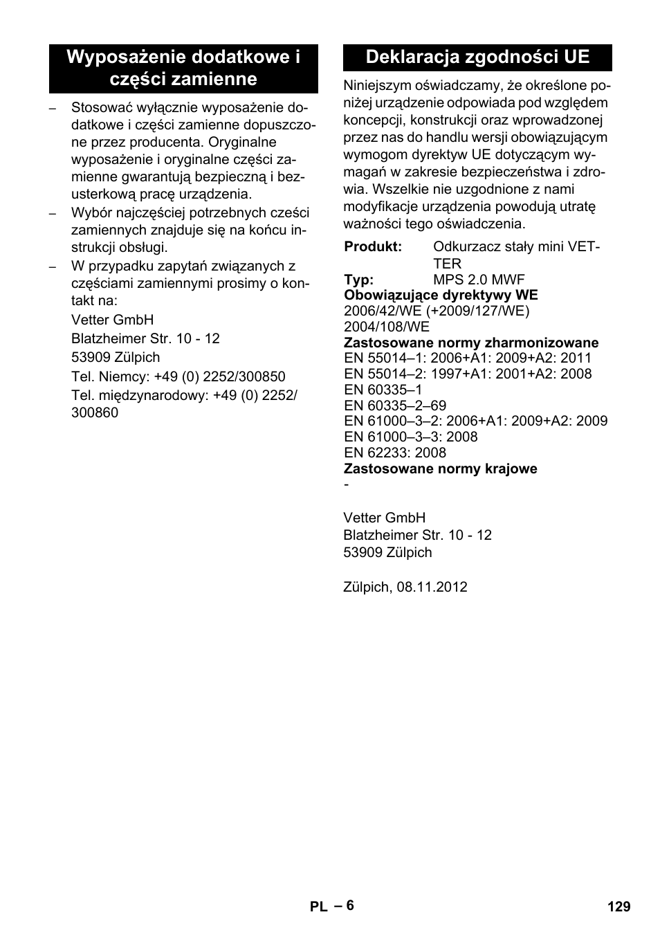 Vetter Mini Permanent Aspirator MPA 2.0 MWF(EU) User Manual | Page 129 / 200
