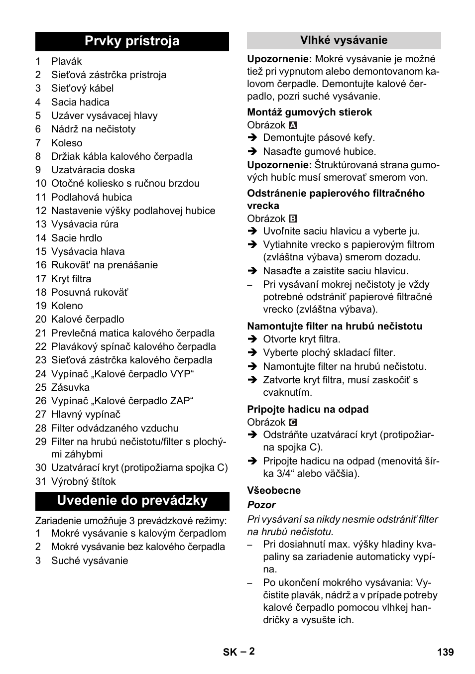 Prvky prístroja uvedenie do prevádzky | Vetter Mini Permanent Aspirator MPA 2.0 MWF(EU) User Manual | Page 139 / 200