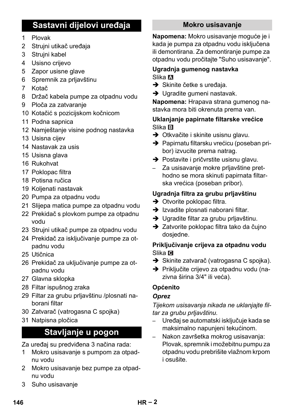 Sastavni dijelovi uređaja stavljanje u pogon | Vetter Mini Permanent Aspirator MPA 2.0 MWF(EU) User Manual | Page 146 / 200