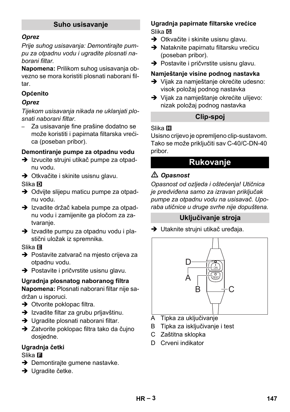 Rukovanje, Ad b c | Vetter Mini Permanent Aspirator MPA 2.0 MWF(EU) User Manual | Page 147 / 200