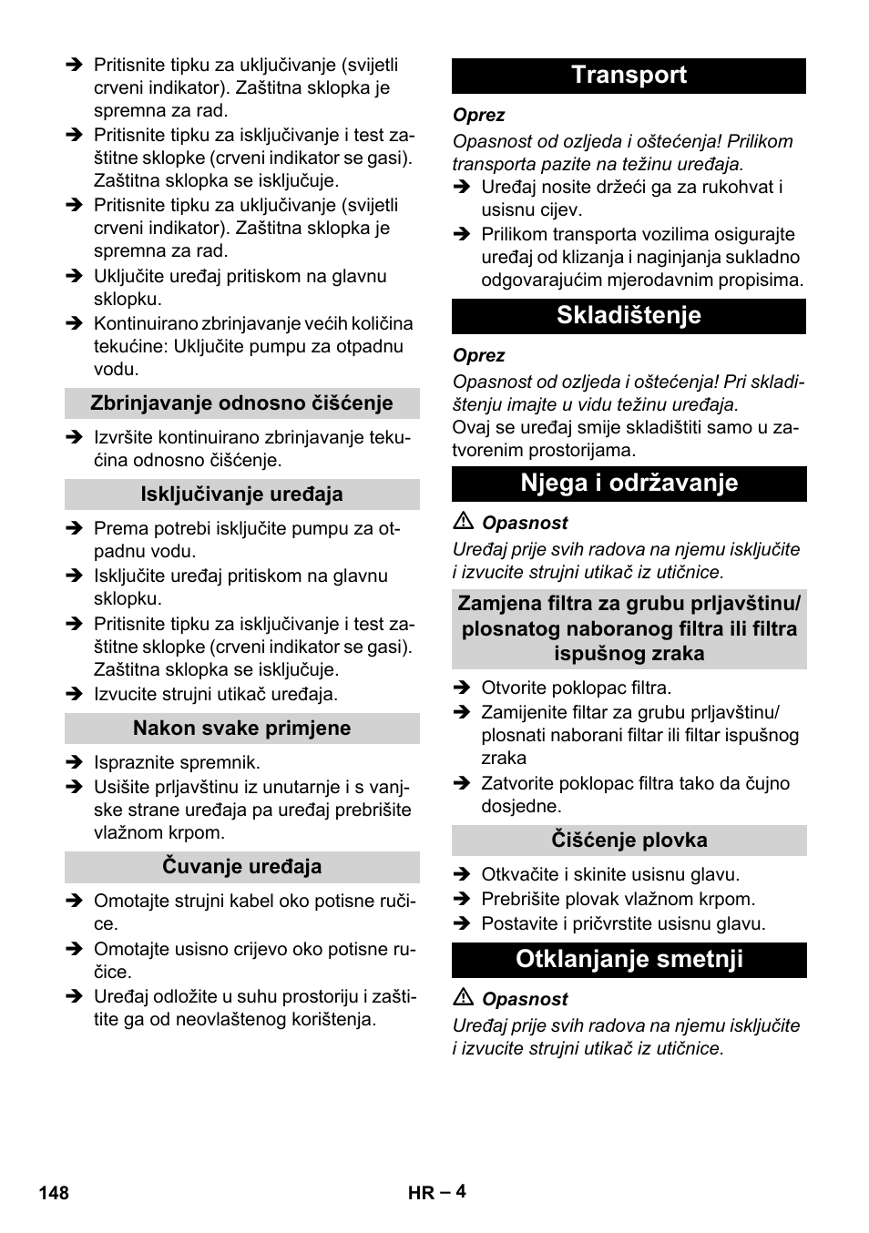 Transport skladištenje njega i održavanje, Otklanjanje smetnji | Vetter Mini Permanent Aspirator MPA 2.0 MWF(EU) User Manual | Page 148 / 200