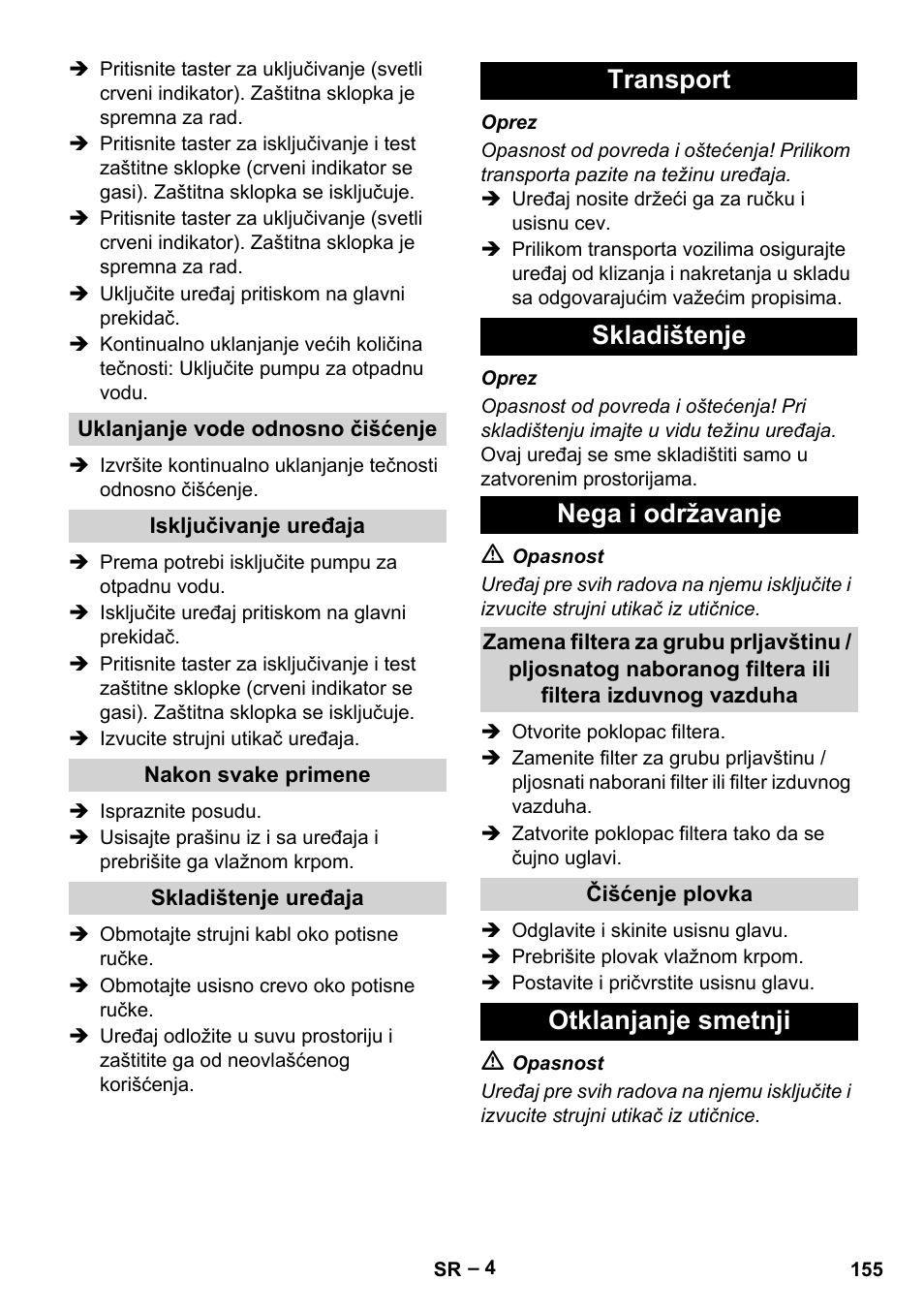 Transport skladištenje nega i održavanje, Otklanjanje smetnji | Vetter Mini Permanent Aspirator MPA 2.0 MWF(EU) User Manual | Page 155 / 200