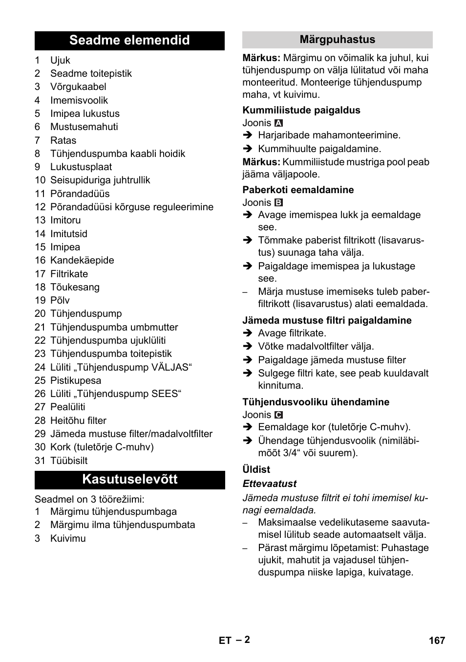 Seadme elemendid kasutuselevõtt | Vetter Mini Permanent Aspirator MPA 2.0 MWF(EU) User Manual | Page 167 / 200