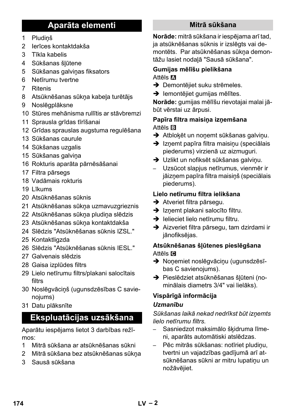 Aparāta elementi ekspluatācijas uzsākšana | Vetter Mini Permanent Aspirator MPA 2.0 MWF(EU) User Manual | Page 174 / 200