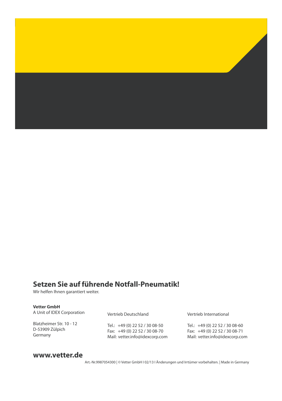 Seite 1, Setzen sie auf führende notfall-pneumatik | Vetter Mini Permanent Aspirator MPA 2.0 MWF(EU) User Manual | Page 200 / 200