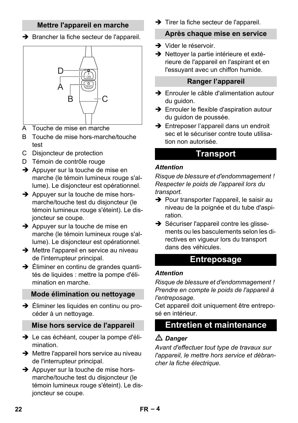 Ad b c, Transport entreposage entretien et maintenance | Vetter Mini Permanent Aspirator MPA 2.0 MWF(EU) User Manual | Page 22 / 200