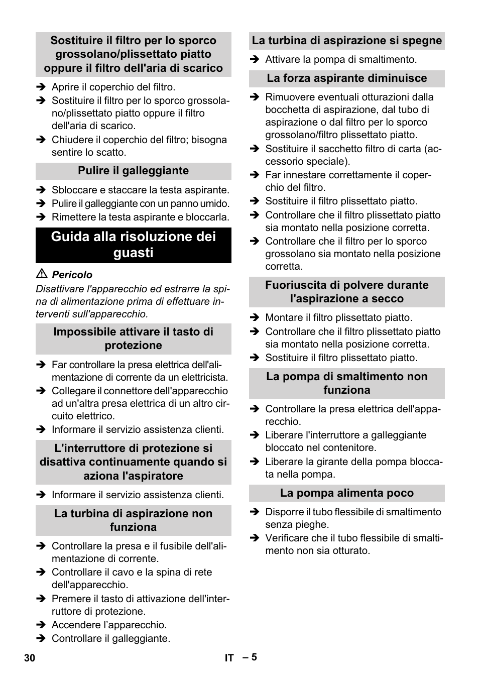 Guida alla risoluzione dei guasti | Vetter Mini Permanent Aspirator MPA 2.0 MWF(EU) User Manual | Page 30 / 200