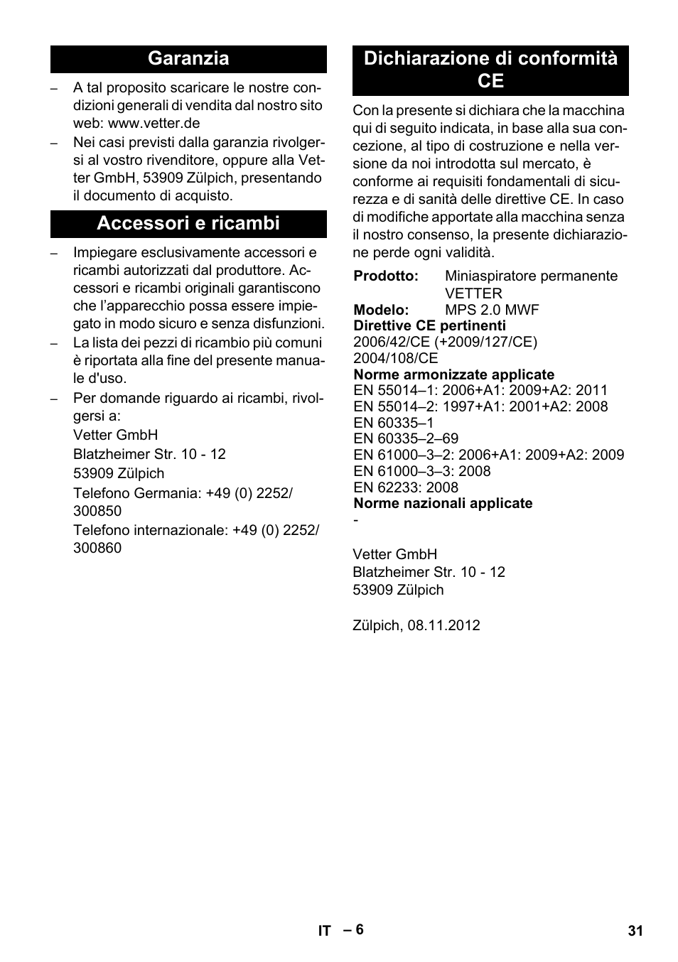 Vetter Mini Permanent Aspirator MPA 2.0 MWF(EU) User Manual | Page 31 / 200