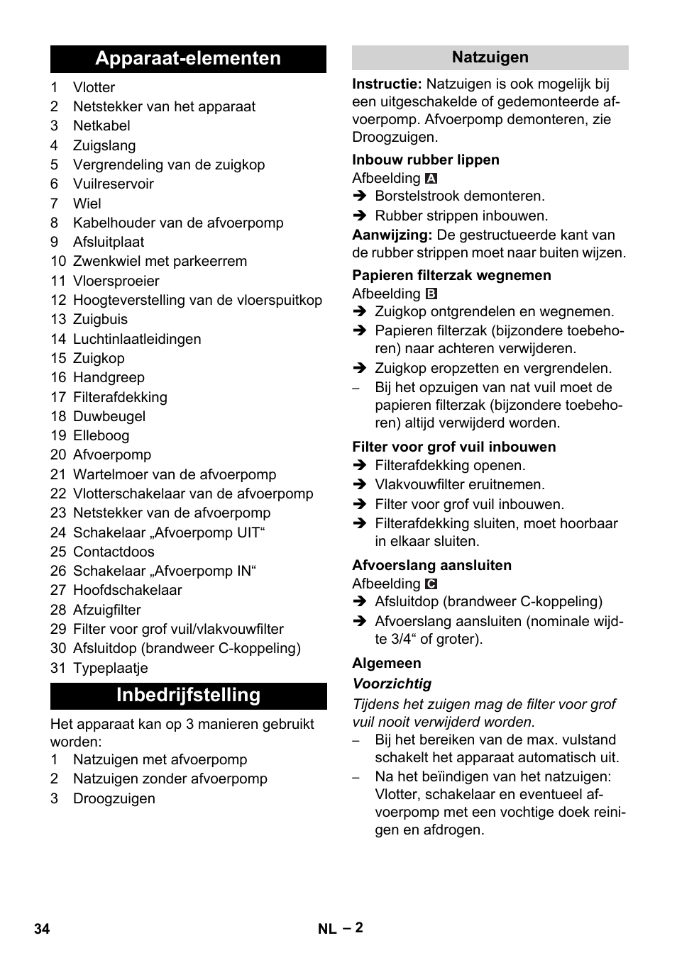 Apparaat-elementen inbedrijfstelling | Vetter Mini Permanent Aspirator MPA 2.0 MWF(EU) User Manual | Page 34 / 200