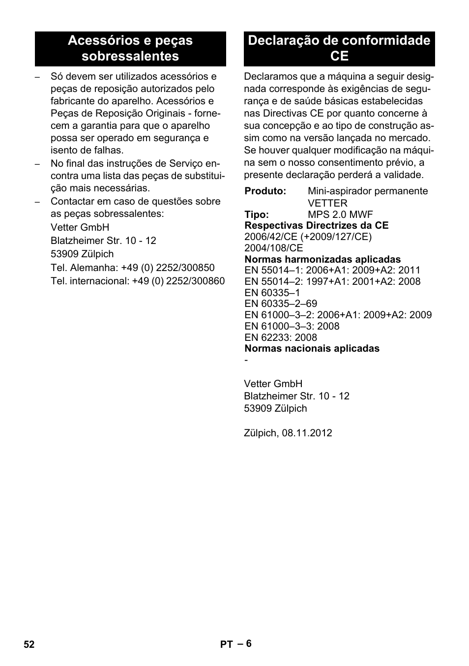 Vetter Mini Permanent Aspirator MPA 2.0 MWF(EU) User Manual | Page 52 / 200