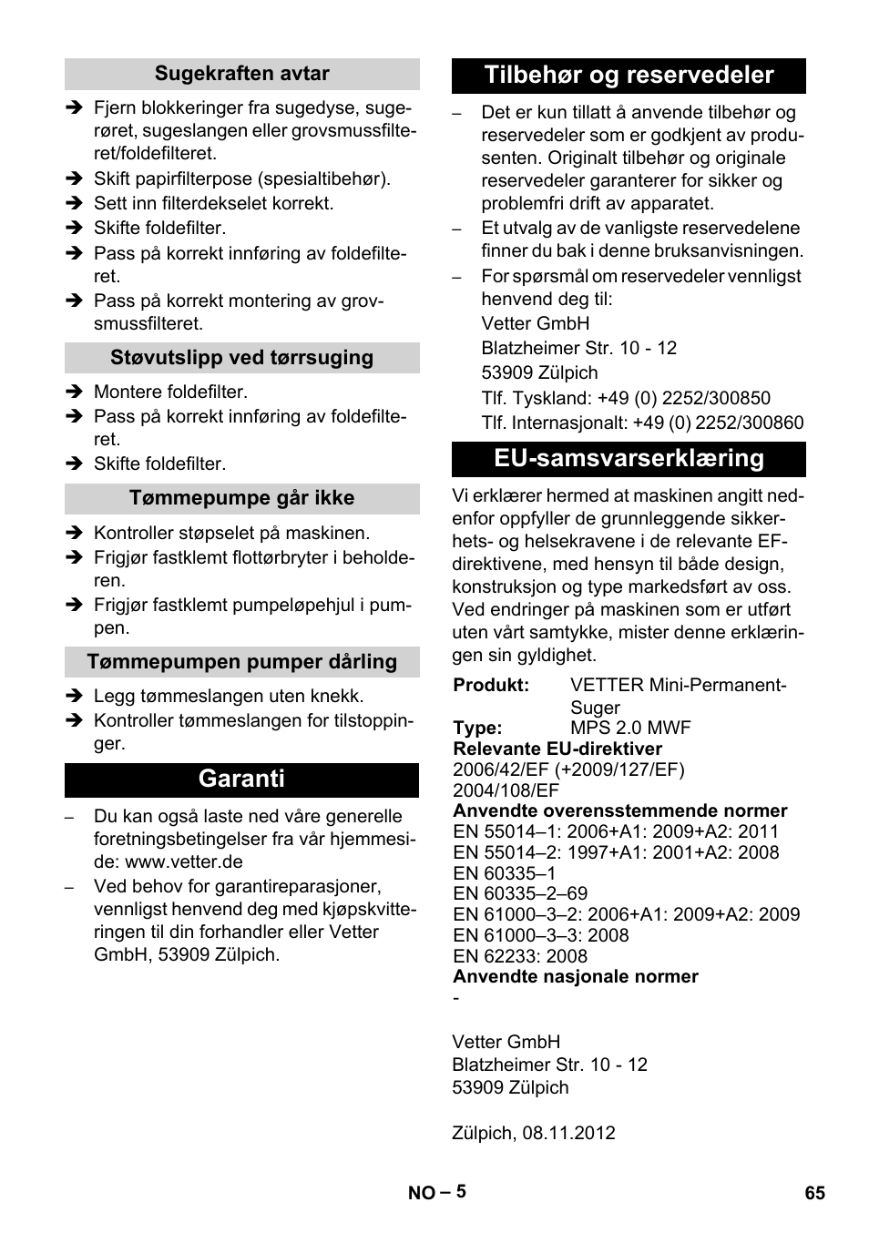 Vetter Mini Permanent Aspirator MPA 2.0 MWF(EU) User Manual | Page 65 / 200