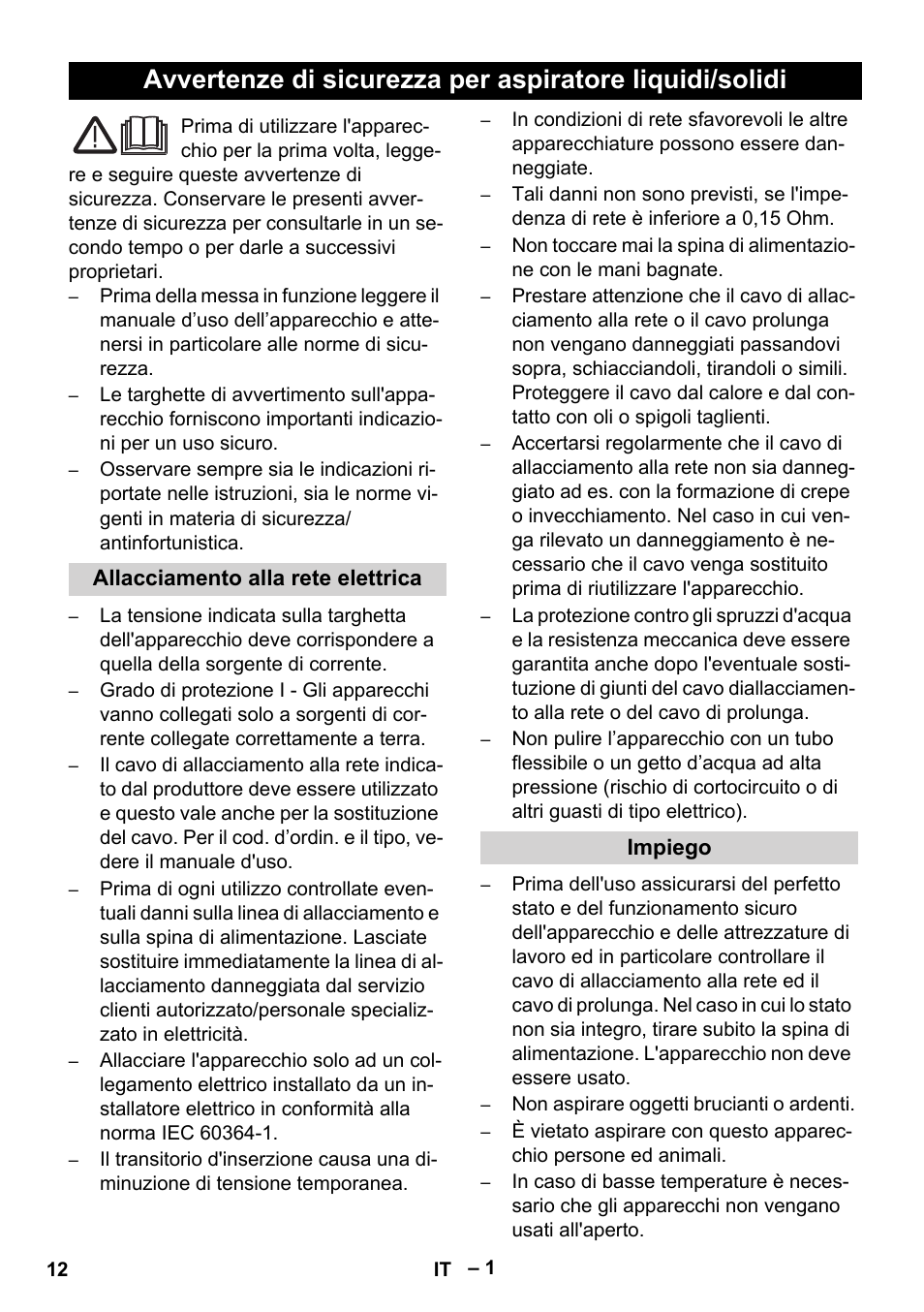 Italiano, Português | Vetter Mini Permanent Aspirator MPA 2.0 MWF(EU) Safety User Manual | Page 12 / 96