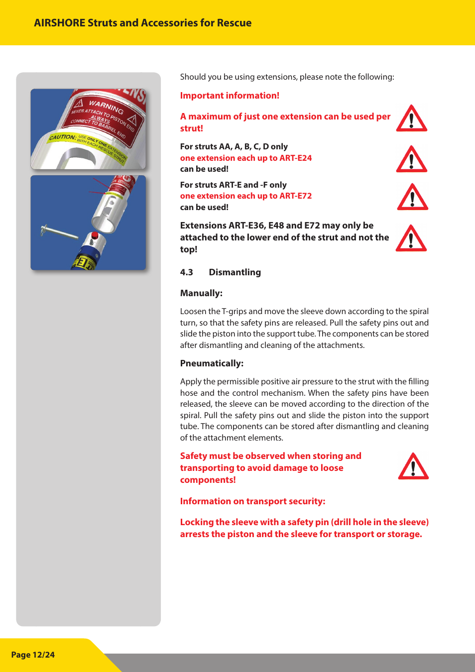 Airshore struts and accessories for rescue | Vetter Struts and Accessories User Manual | Page 12 / 24