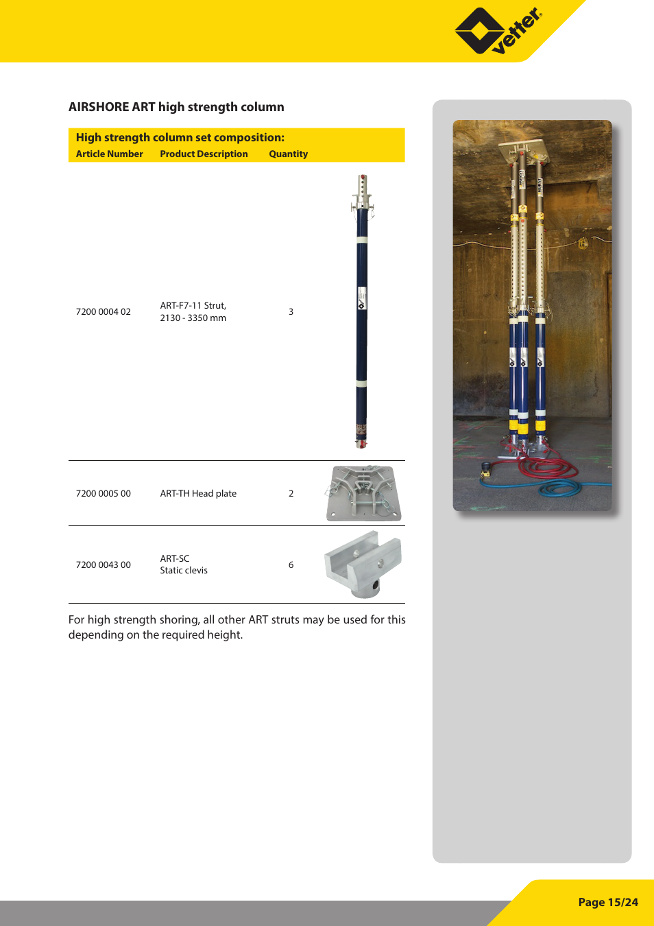 Airshore art high strength column | Vetter Struts and Accessories User Manual | Page 15 / 24