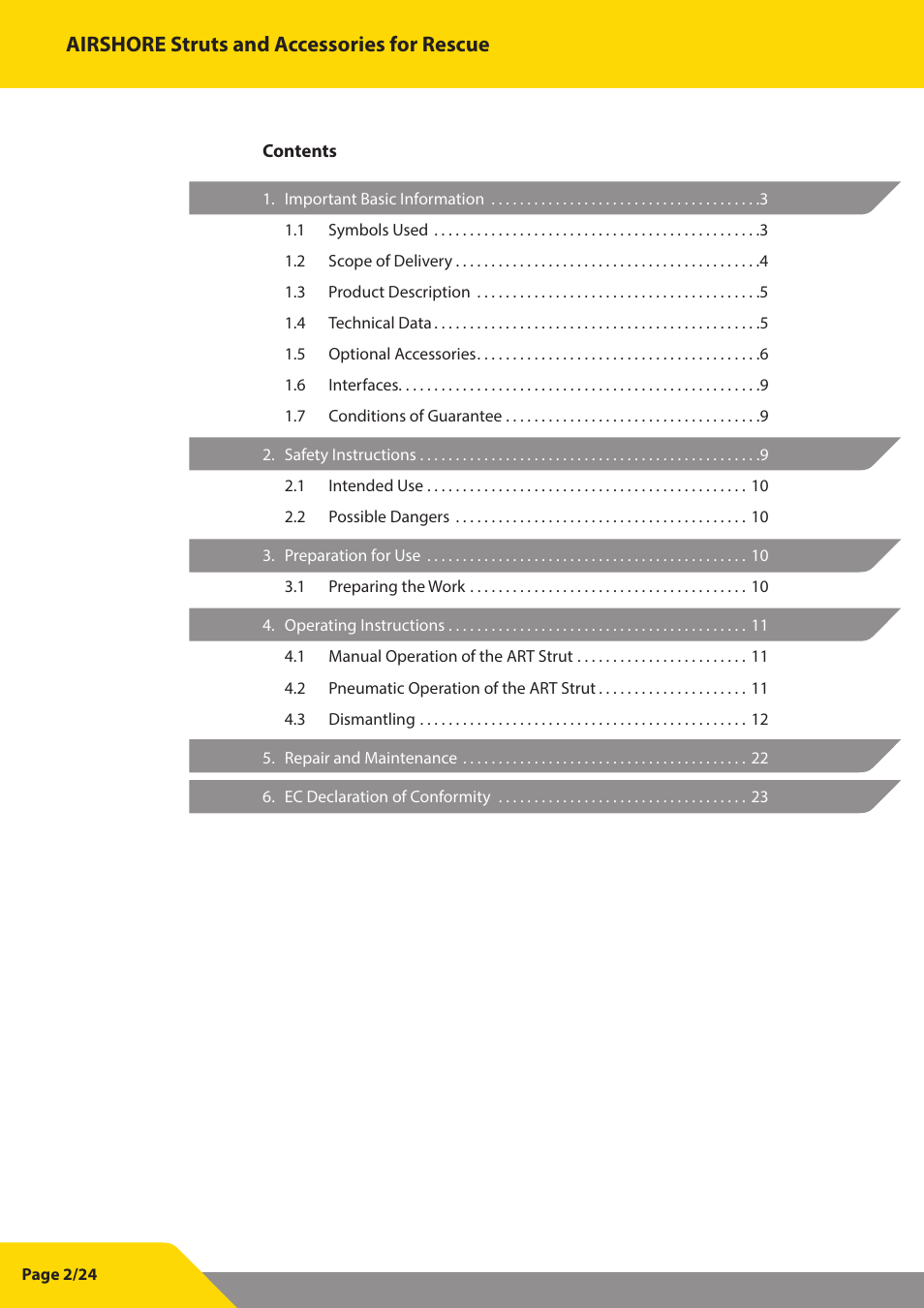 Airshore struts and accessories for rescue | Vetter Struts and Accessories User Manual | Page 2 / 24