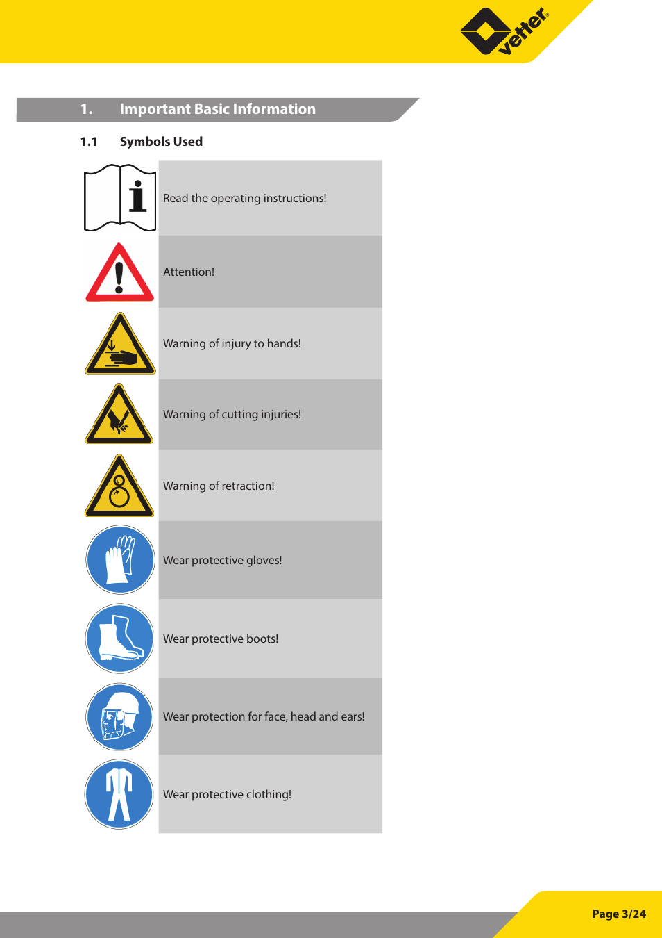Important basic information | Vetter Struts and Accessories User Manual | Page 3 / 24