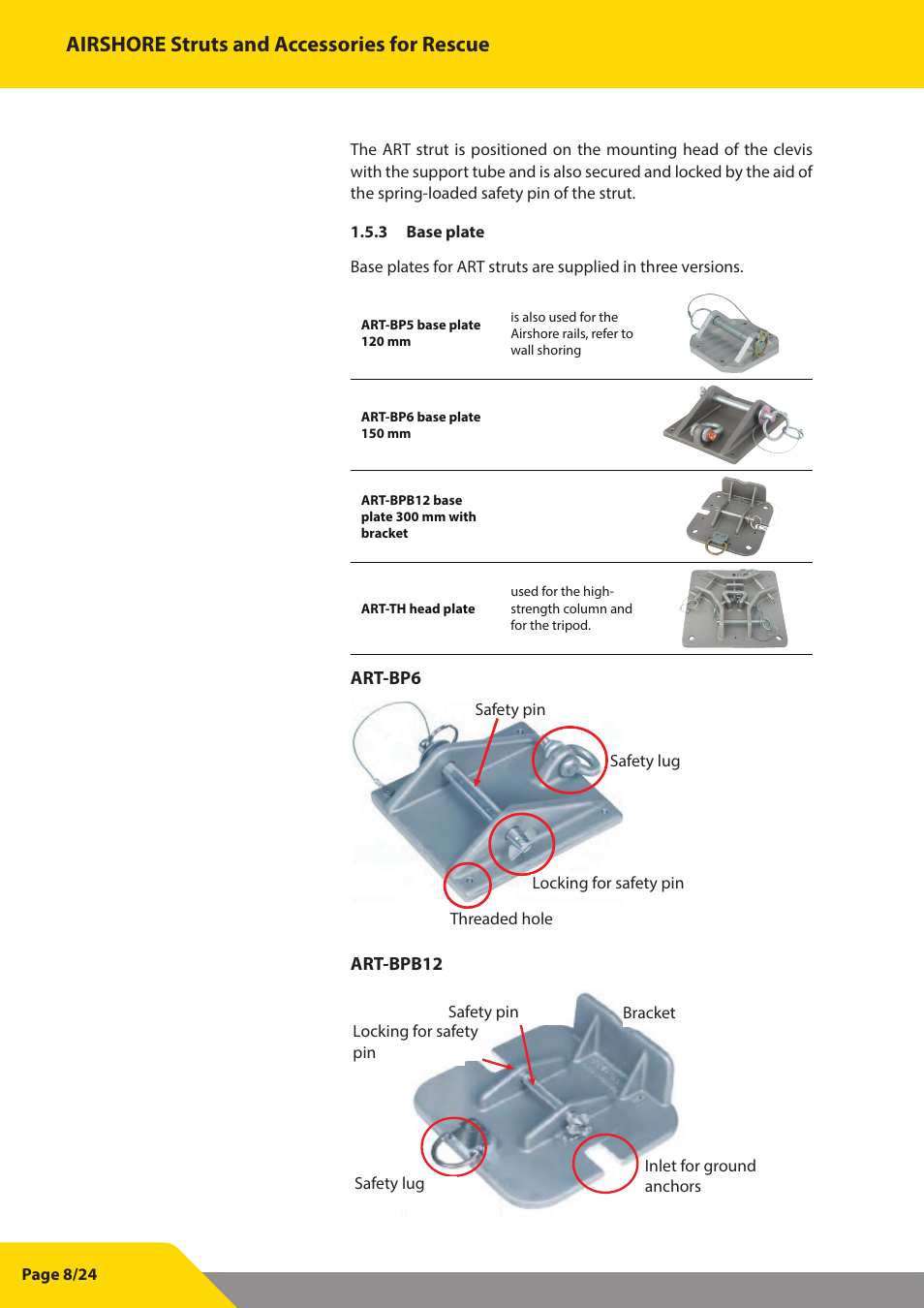 Airshore struts and accessories for rescue, Art-bp6, Art-bpb12 | Vetter Struts and Accessories User Manual | Page 8 / 24