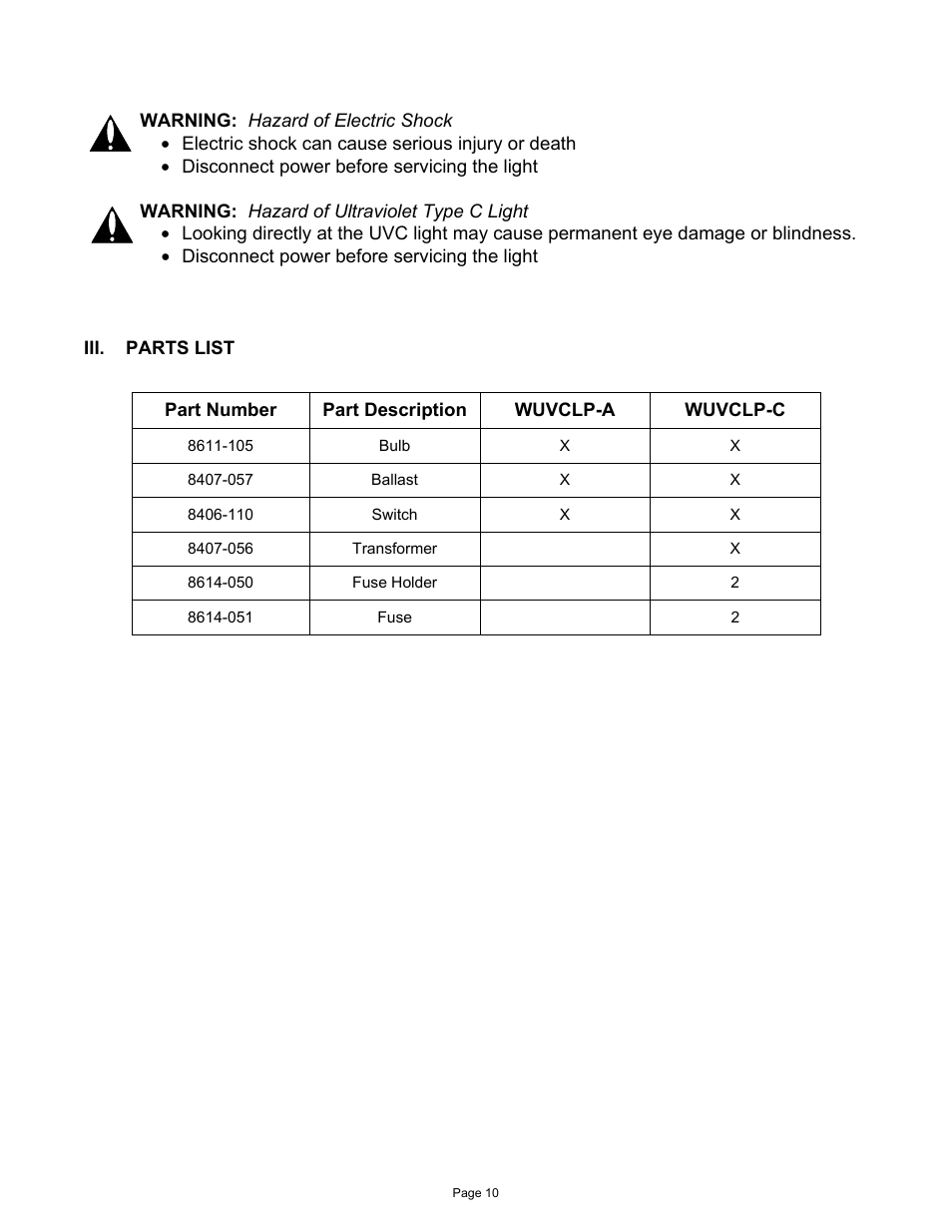 Bard WUVCLP-A User Manual | Page 10 / 12
