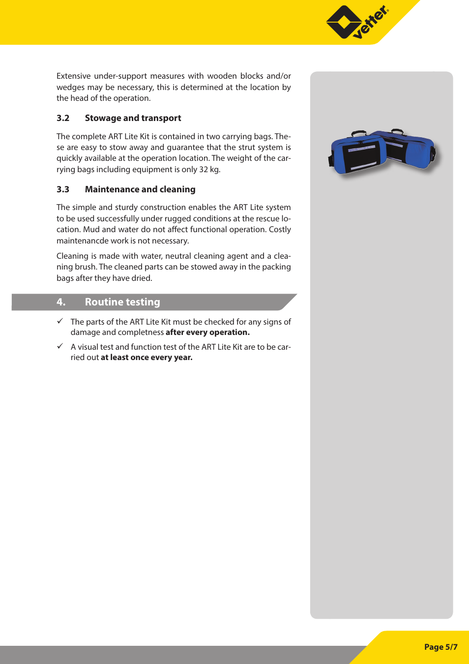 Routine testing | Vetter Lite Vehicle Stabilization Kit User Manual | Page 5 / 7