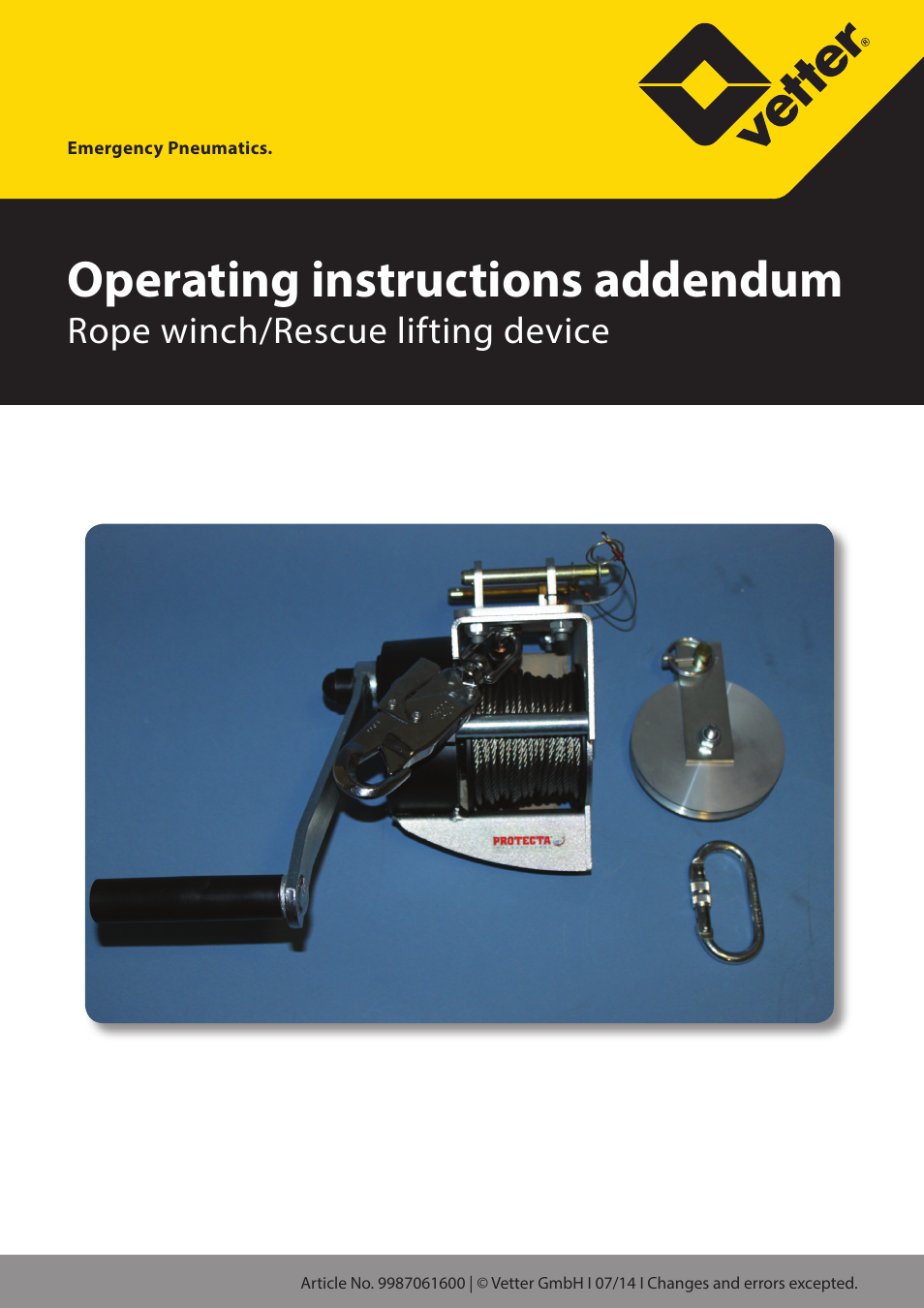 Operating instructions addendum, Rope winch/rescue lifting device | Vetter Litepod ART-LP User Manual | Page 15 / 29