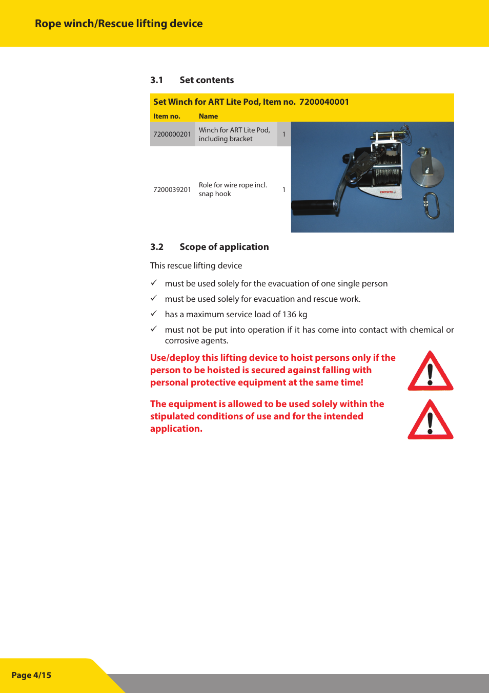 Rope winch/rescue lifting device | Vetter Litepod ART-LP User Manual | Page 18 / 29