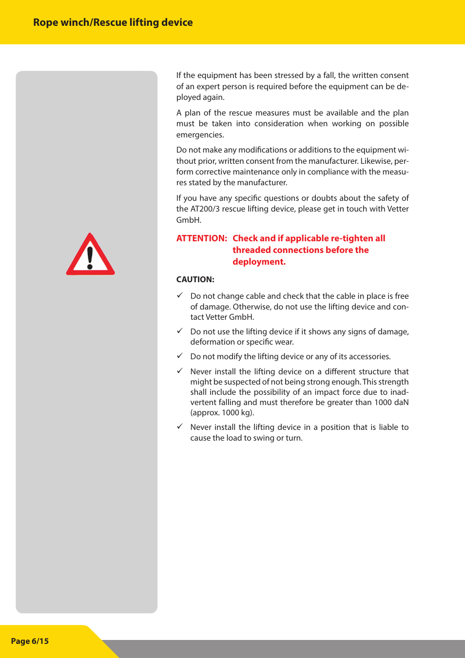 Rope winch/rescue lifting device | Vetter Litepod ART-LP User Manual | Page 20 / 29