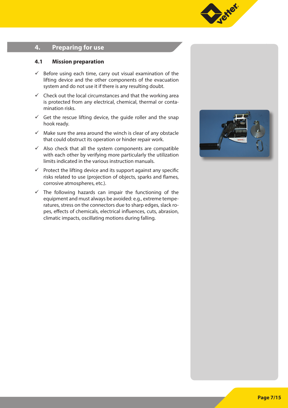 Preparing for use | Vetter Litepod ART-LP User Manual | Page 21 / 29