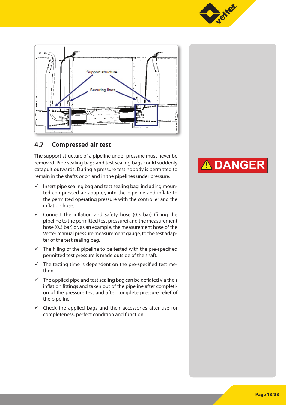 7 compressed air test | Vetter Pipe and Test Sealing Bags User Manual | Page 13 / 33
