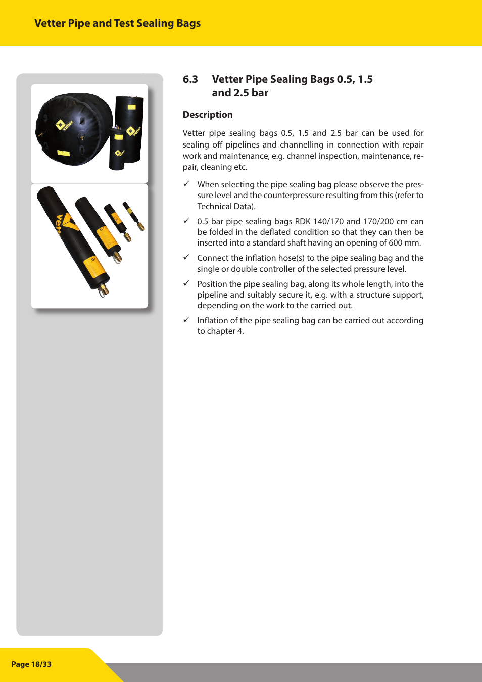 Vetter pipe and test sealing bags | Vetter Pipe and Test Sealing Bags User Manual | Page 18 / 33