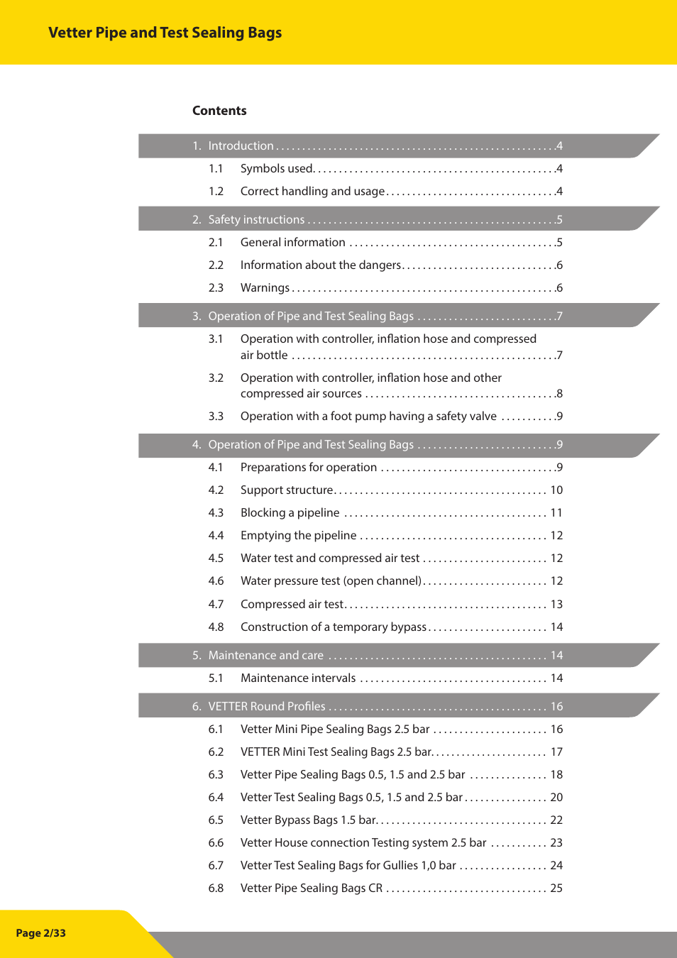 Vetter pipe and test sealing bags | Vetter Pipe and Test Sealing Bags User Manual | Page 2 / 33