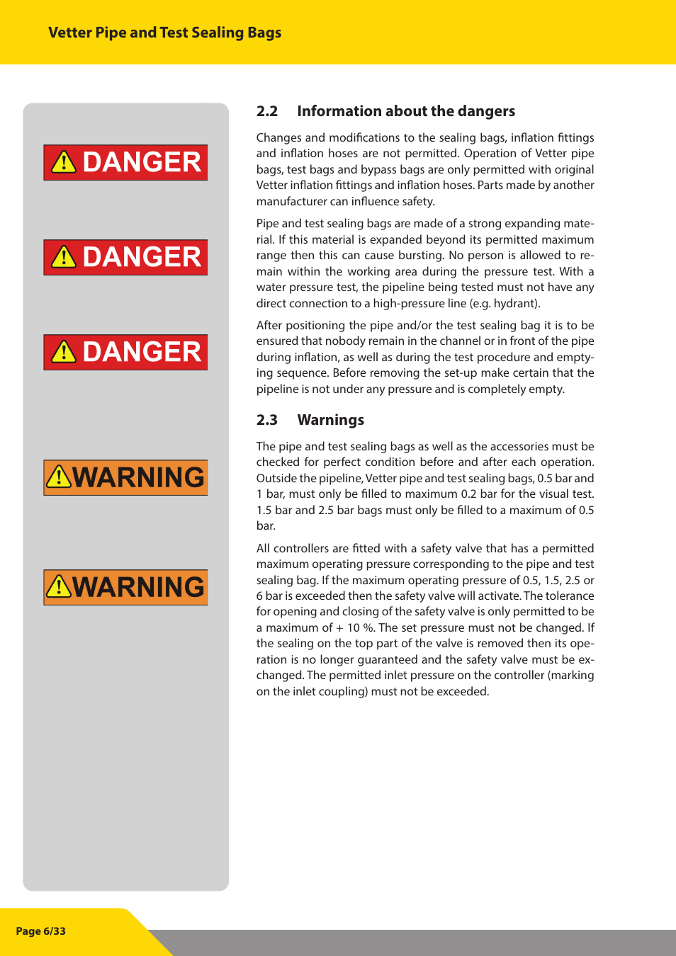 Vetter Pipe and Test Sealing Bags User Manual | Page 6 / 33