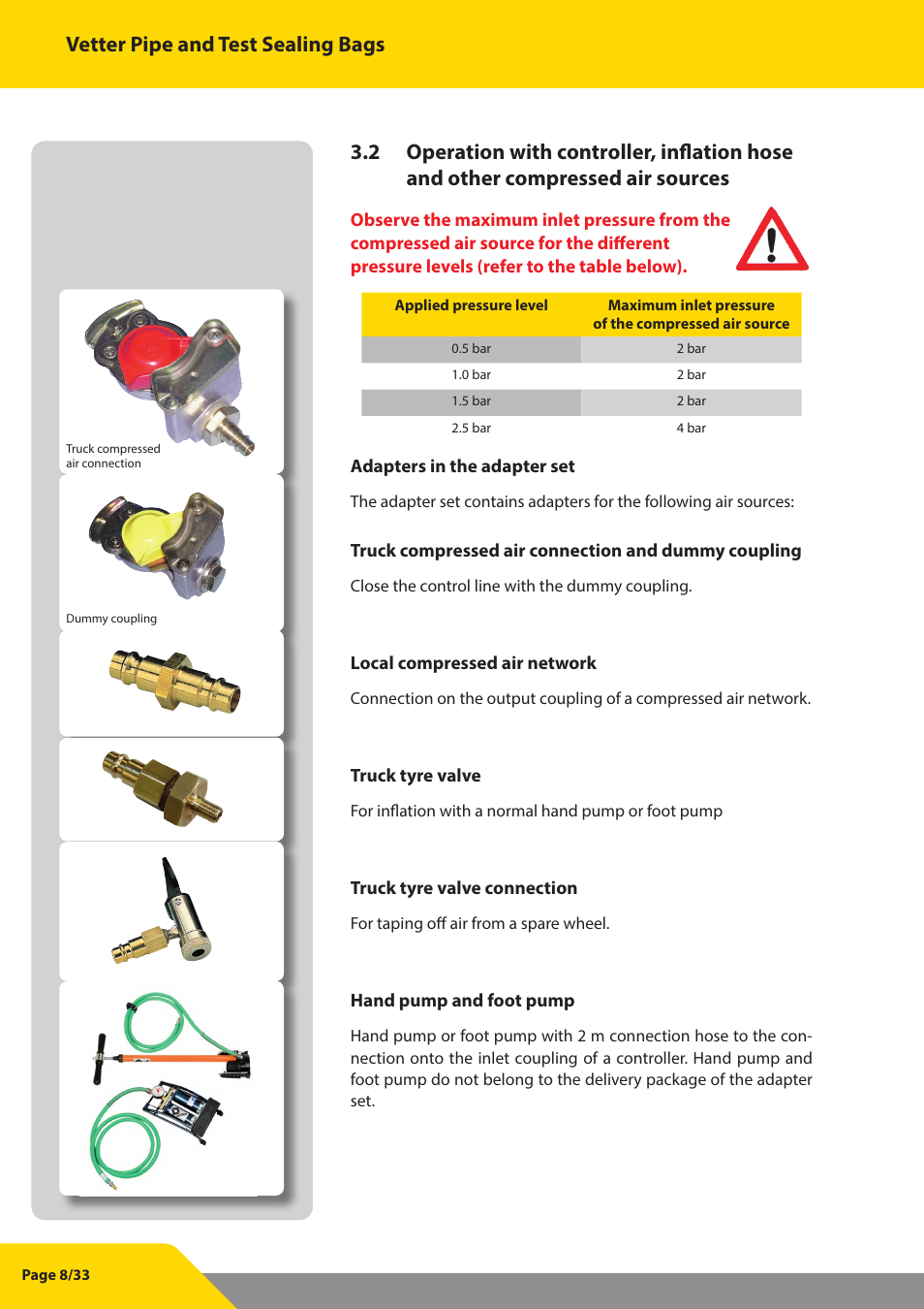 Vetter pipe and test sealing bags | Vetter Pipe and Test Sealing Bags User Manual | Page 8 / 33