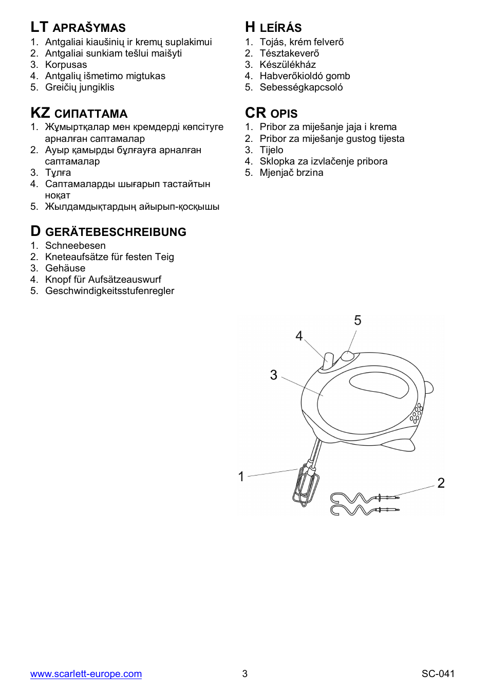 Kz cr | Scarlett SC-041 User Manual | Page 3 / 16