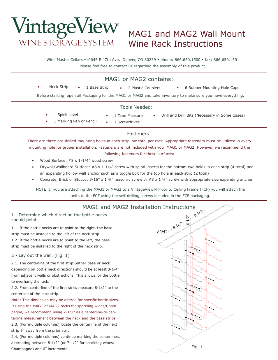 Vintage Cellars VintageView Magnum Wall Mounted 18 Bottle Rack User Manual | 2 pages