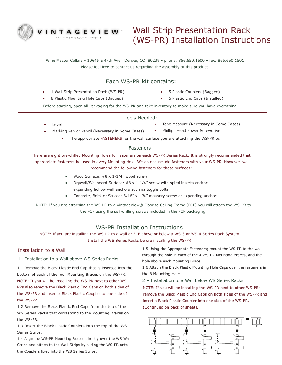 VintageView WSPR - Presentation Rack User Manual | 2 pages