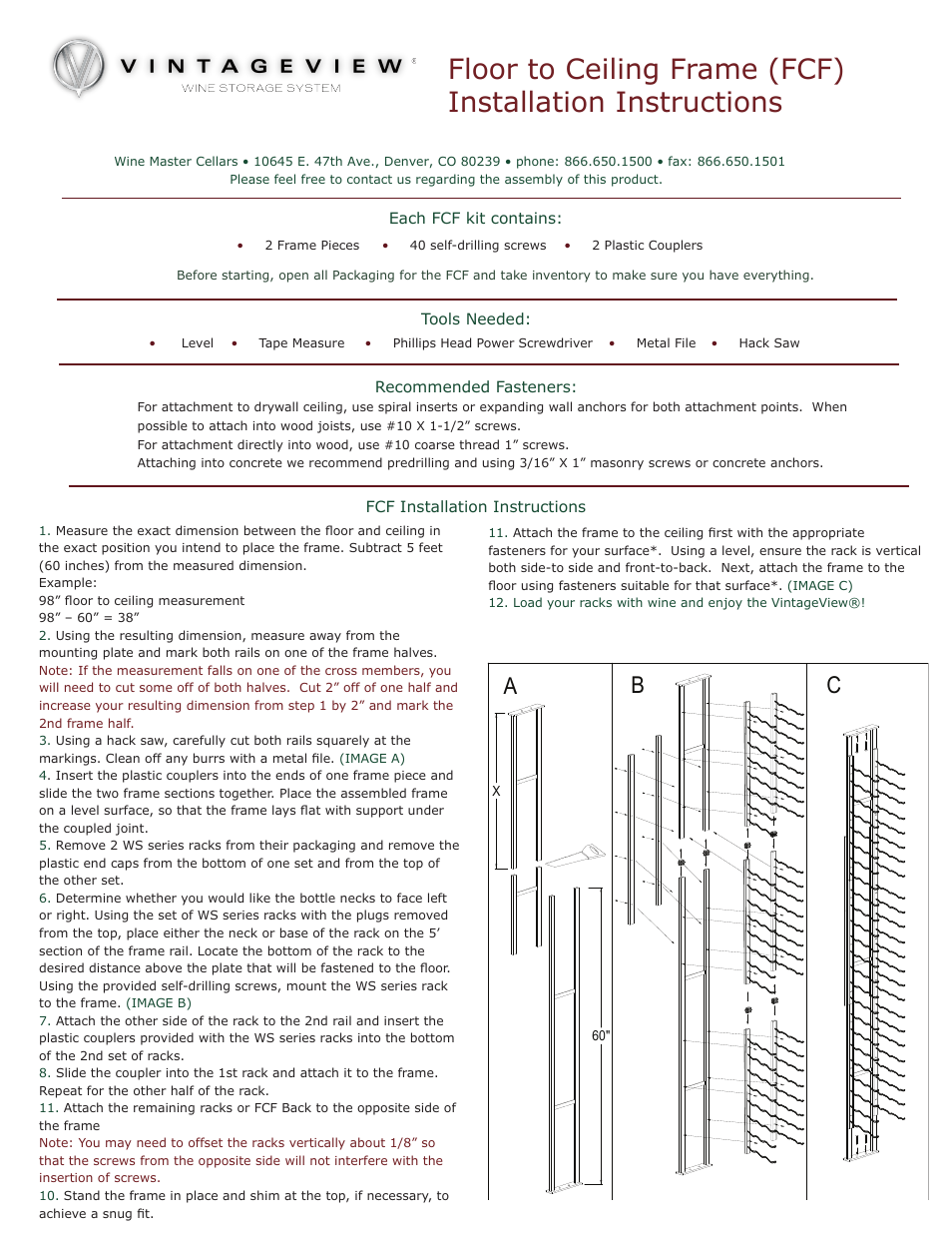 VintageView FCF - Mounted Frame User Manual | 1 page