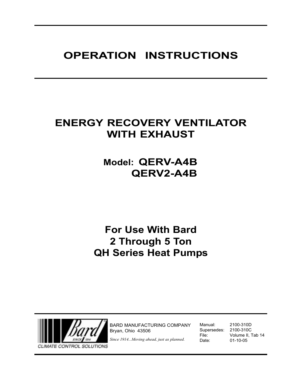 Bard QERV-A4B User Manual | 9 pages