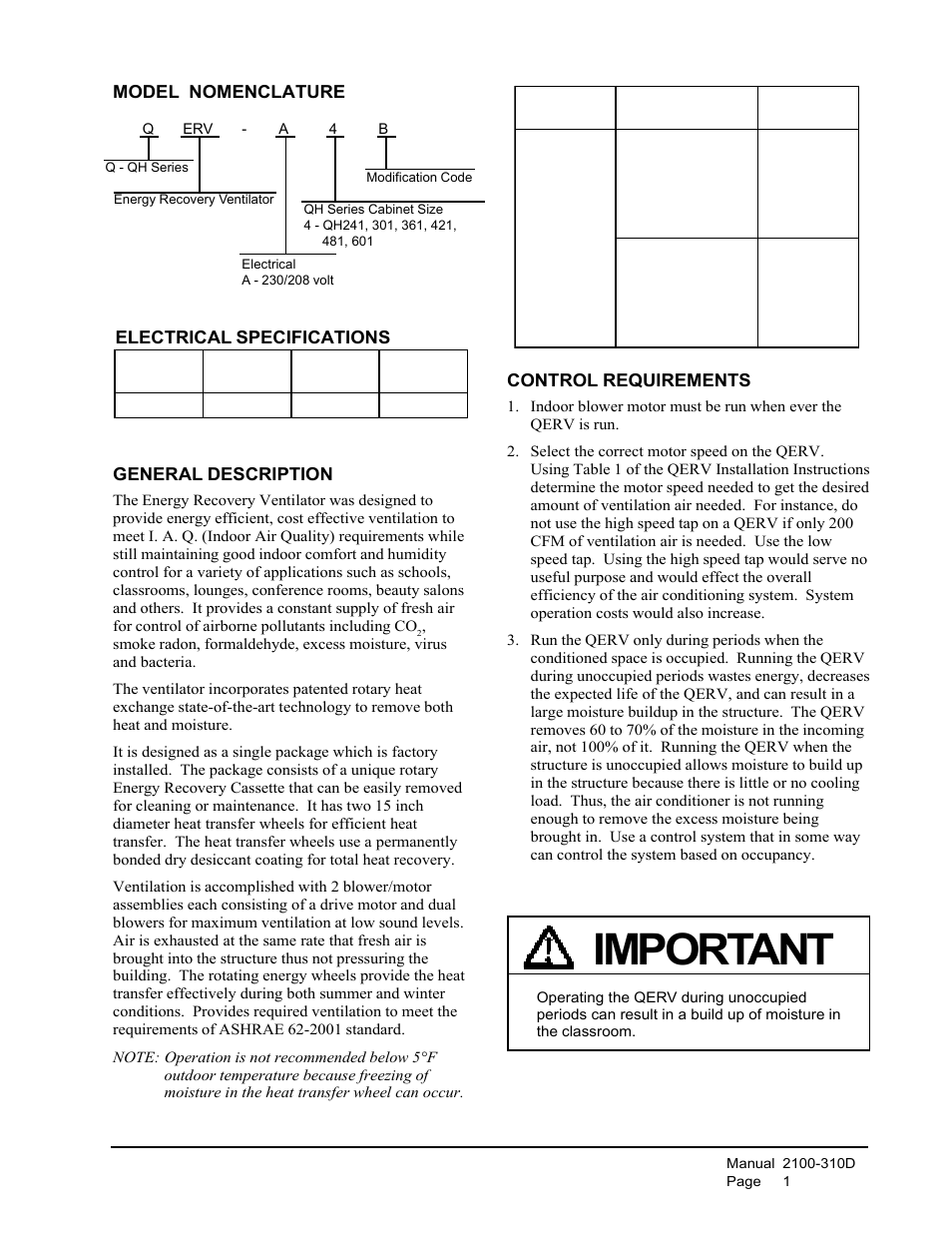 Important | Bard QERV-A4B User Manual | Page 3 / 9