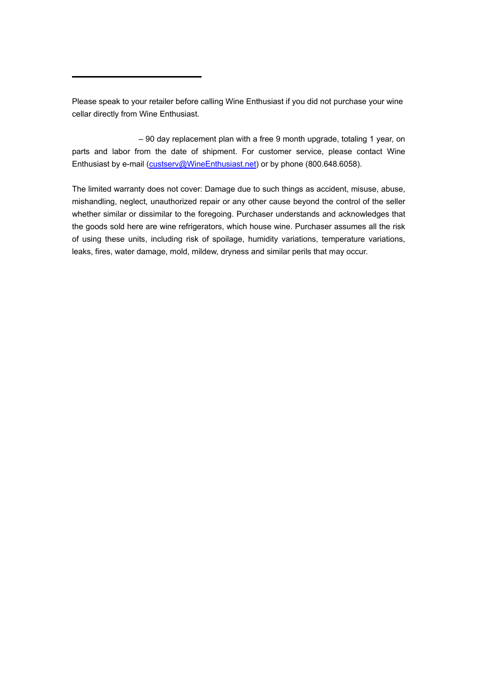 Warranty information | Vintage Cellars Trilogy Wine Cellar Credenza User Manual | Page 8 / 8