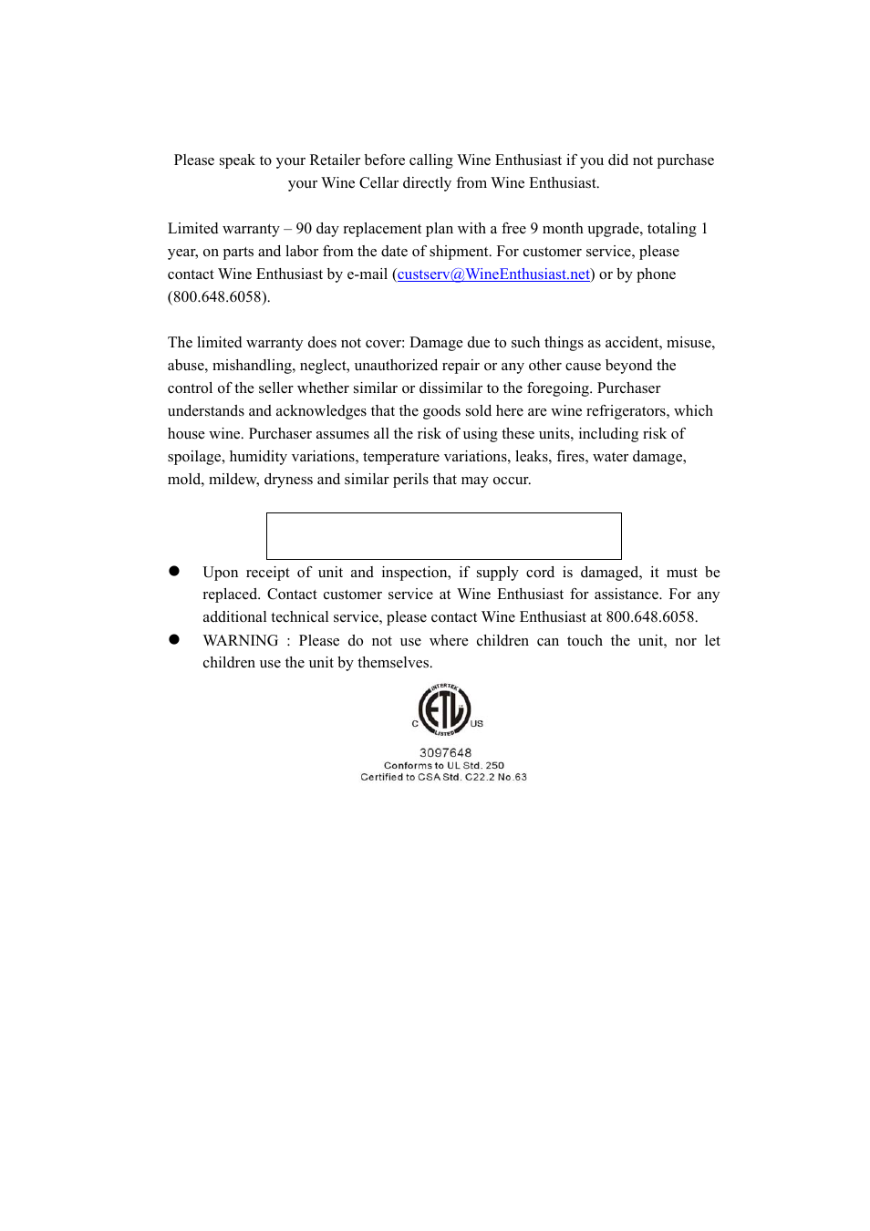 Limited warranty, Service & important notice | Vintage Cellars Silent 18 Bottle Dual Zone Touchscreen Wine Refrigerator User Manual | Page 11 / 11