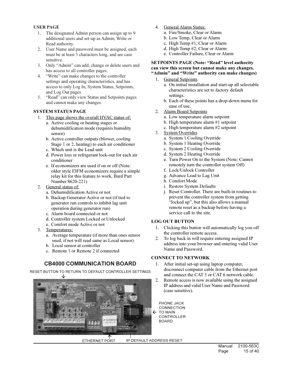 Bard Solid State Dual Unit Lead/Lag Controller MC4000 User Manual | Page 15 / 40