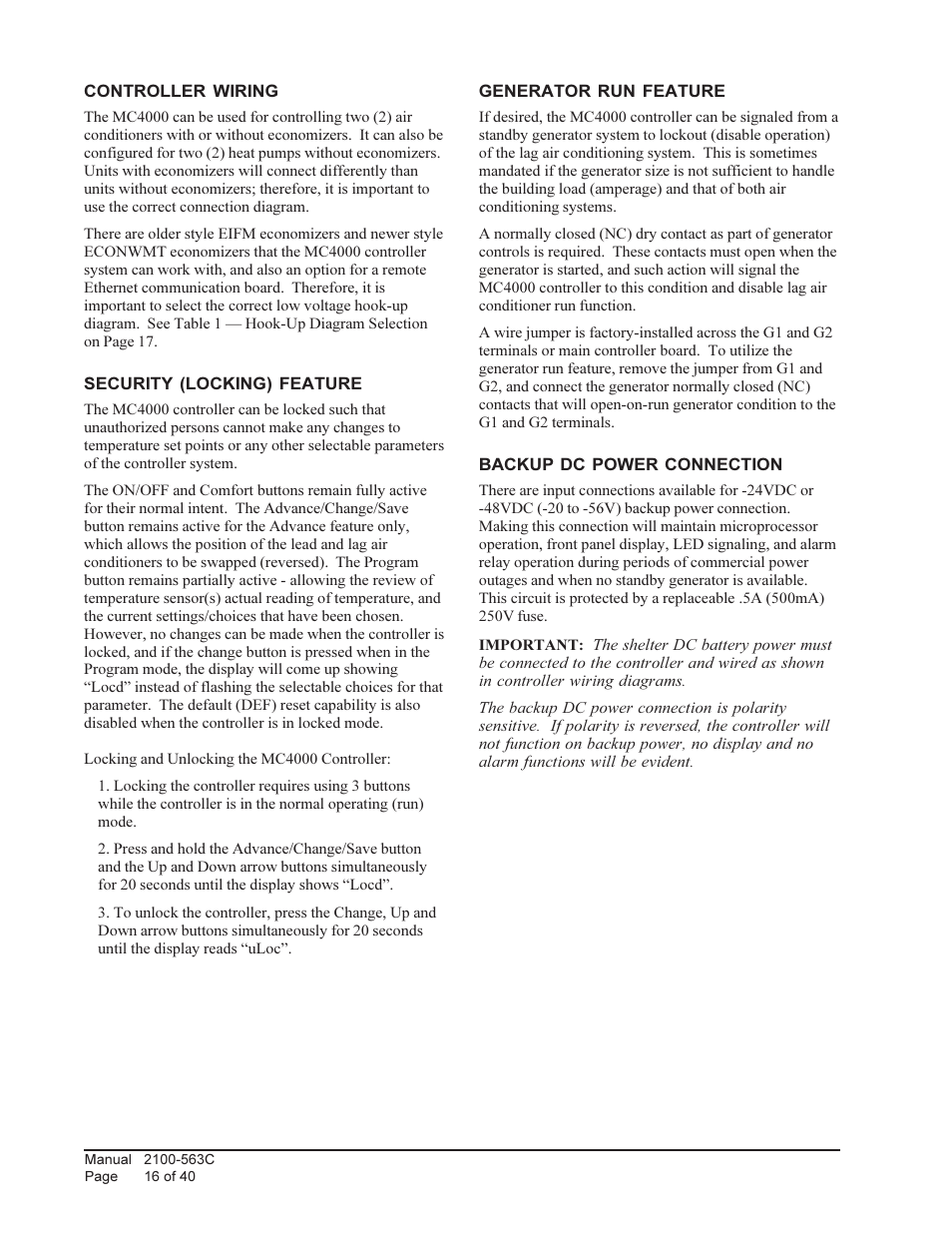 Bard Solid State Dual Unit Lead/Lag Controller MC4000 User Manual | Page 16 / 40