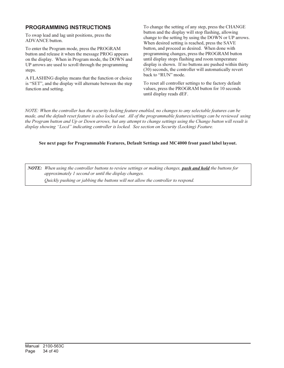 Bard Solid State Dual Unit Lead/Lag Controller MC4000 User Manual | Page 34 / 40