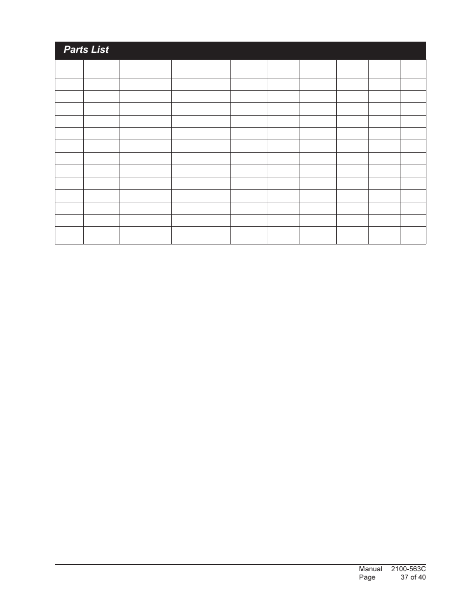 Parts list | Bard Solid State Dual Unit Lead/Lag Controller MC4000 User Manual | Page 37 / 40