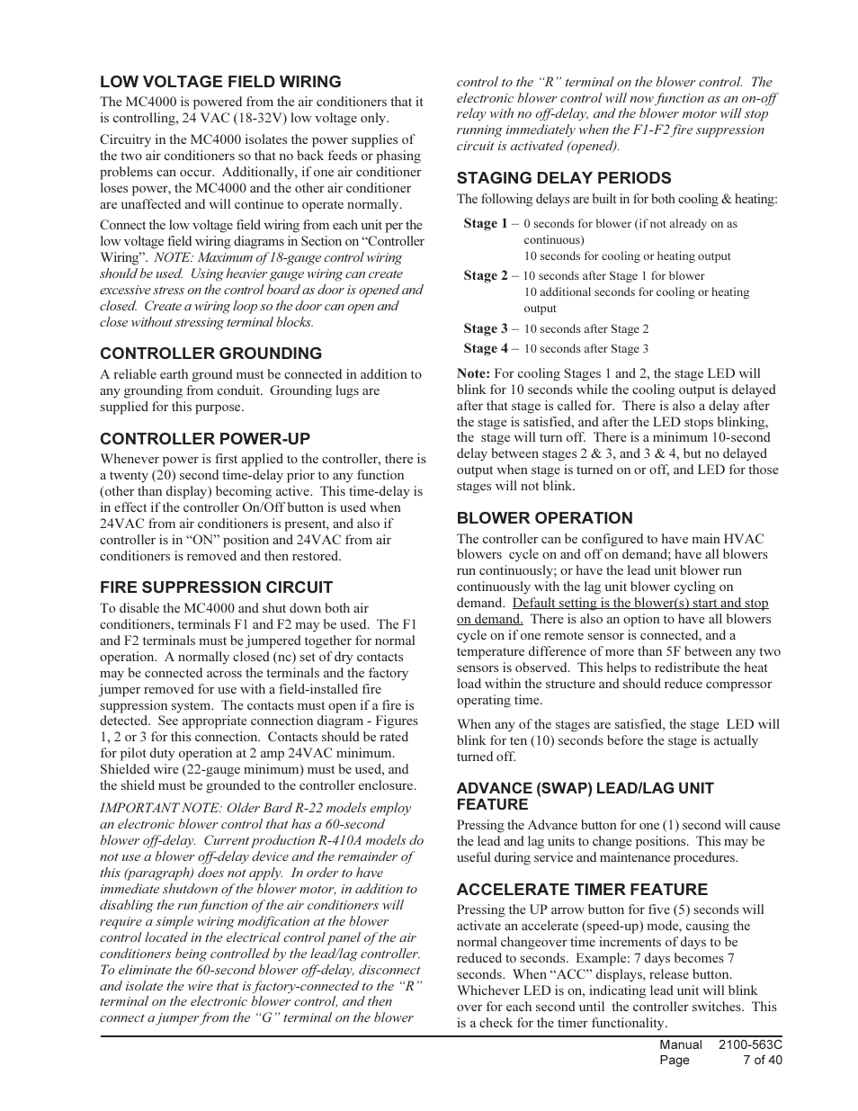 Bard Solid State Dual Unit Lead/Lag Controller MC4000 User Manual | Page 7 / 40