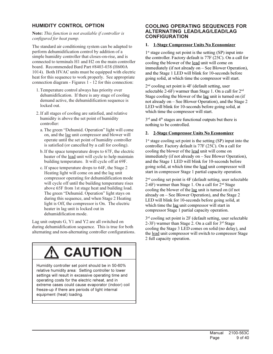 Caution | Bard Solid State Dual Unit Lead/Lag Controller MC4000 User Manual | Page 9 / 40