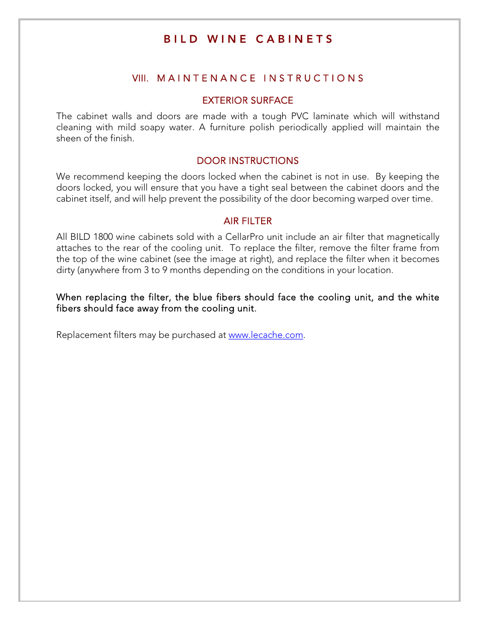 Vintage Cellars LECBILD1800 User Manual | Page 26 / 31
